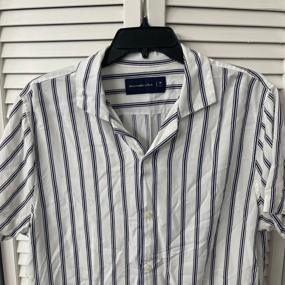 Abercrombie & Fitch White Button-Down Shirt with Navy Stripes